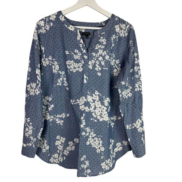 Talbots Chambray Medium Popover Blouse Cotton - Picture 1 of 7